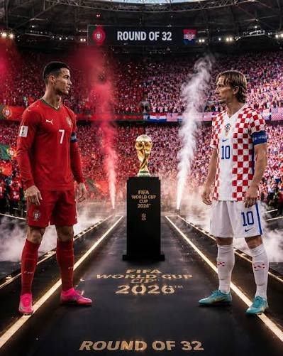 葡萄牙C罗与克罗地亚莫德里奇在2026年世界杯16强赛赛前对视